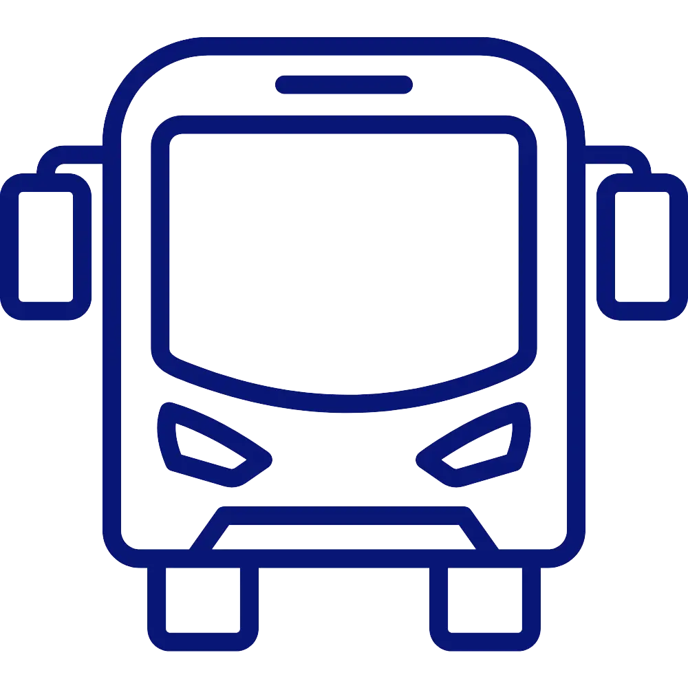 a blue line drawing of a bus